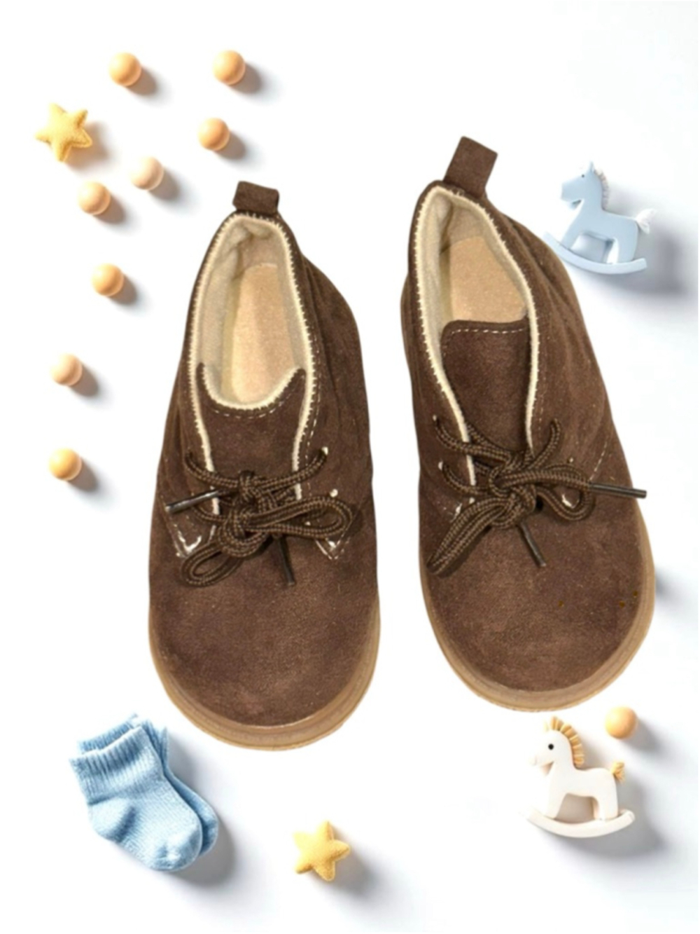 No Brand Brown Tie Ankle Boots Booties Fabric/Suede Feel Inf Toddler Boys Size 6